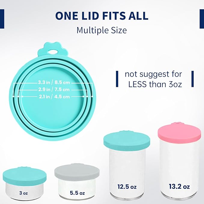 WePet Pet Food Can Covers, Silicone Lids, BPA Free, Dishwasher Safe, Fit Most Standard Size Canned Cat and Dog Food, 3oz/5.5oz/12.5oz/13.2oz, Cool Grey/Rose Pink/Turquoise
