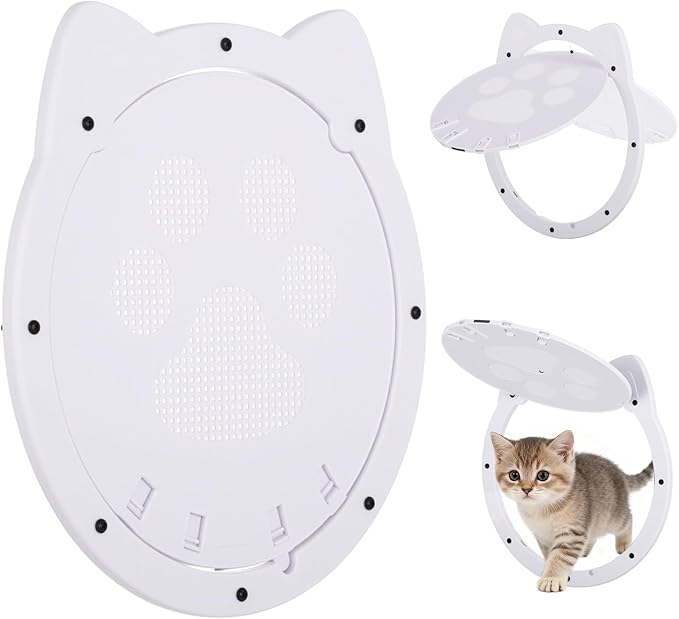 Cat Door for Screen Door, Cat Screen Door, Pet Screen Doors with Lockable Magnetic Flap for Doggy and Cat Door, 11.42 x 8.66 x 0.39in (White)