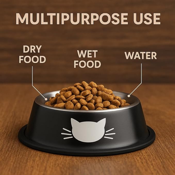 2 Pack Printed Stainless Steel Cat Bowls – 8.1 fl oz Anti-Skid Food & Water Cat Feeding Bowls|Cat Dish for Food and Water Bowl|Cat Feeding Bowl for Kitten (Black & Orange)