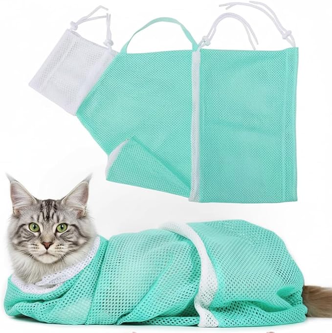 Cat Bathing Bag - Anti-Bite & Anti-Scratch Shower Bag, Adjustable Restraint Bag for Cat Washing, Nail Trimming & Injections, Breathable Mesh Design