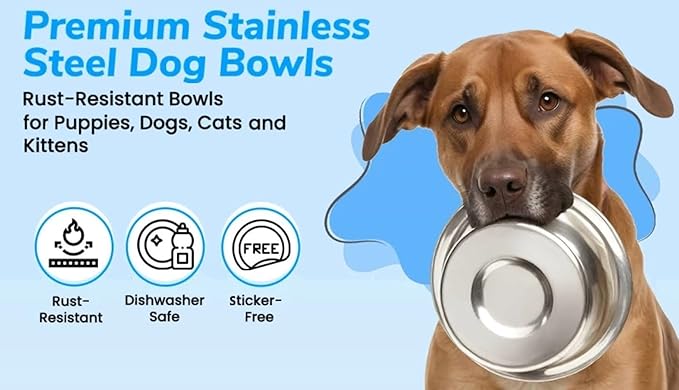4 Pack Stainless Steel Dog Bowls 6.75 Cup (1.6 L) – Metal Pet Bowls for Food & Water, Durable Rust Resistant Feeding Dishes for Small Medium Large Dogs, Easy Clean Heavy Duty Puppy & Cat Bowls