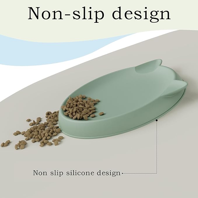 Cat Bowls for Indoor Gentle Small Kitten (2pcs, Soft Silicone) Shallow Wide Plates Feeder Whisker Fatigue Relief Cute Pet Kitty Food Water Dishes Set Anti Slip, Dishwasher Safe