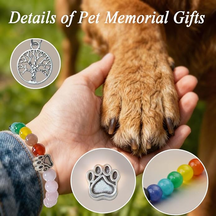 Pet Memorial Gifts, Sympathy Gift for Loss of Dogs and Cats, Chakra Rainbow Bridge Bracelet for Women Men Who Lost Pets