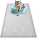 Cat Litter Mat, Large 34" x 22" Litter Box Mat, Waterproof Silicone Litter Mat for Litter Box, Non-Slip, Easy to Clean (Light Grey)
