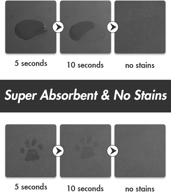 MontVoo-Absorbent Pet Feeding Mat-No Stains Pet Mat for Food and Water Bowl-Quick Dry Cat & Dog Food Mat Water Dispenser Mat-Pet Supplies Mat-Dog Water Bowl Mat for Messy Drinker,（Darkgrey,23"x34"）