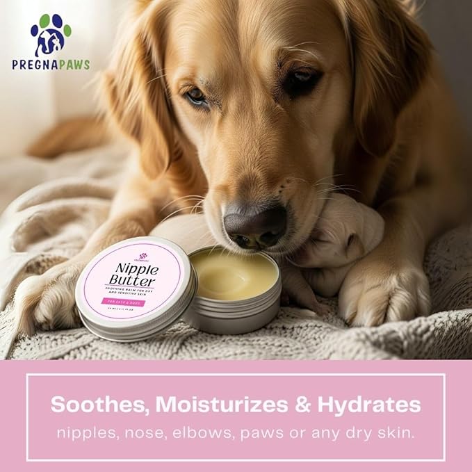 Nipple Soothing Balm for Nursing Dogs & Cats – Lick-Safe, Lanolin-Free, All-Natural Nipple Butter – Soothes Chapped & Cracked Skin – Coconut Oil, Shea Butter, Vitamin E, 2.11 oz