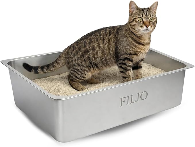 Stainless Steel Litter Box, Non Stick litterbox, Metal Litter pan, Litter Box Steel, Metal cat Box, Steel litterbox, Kitty Litter pan, Stainless Steel tub (Medium)