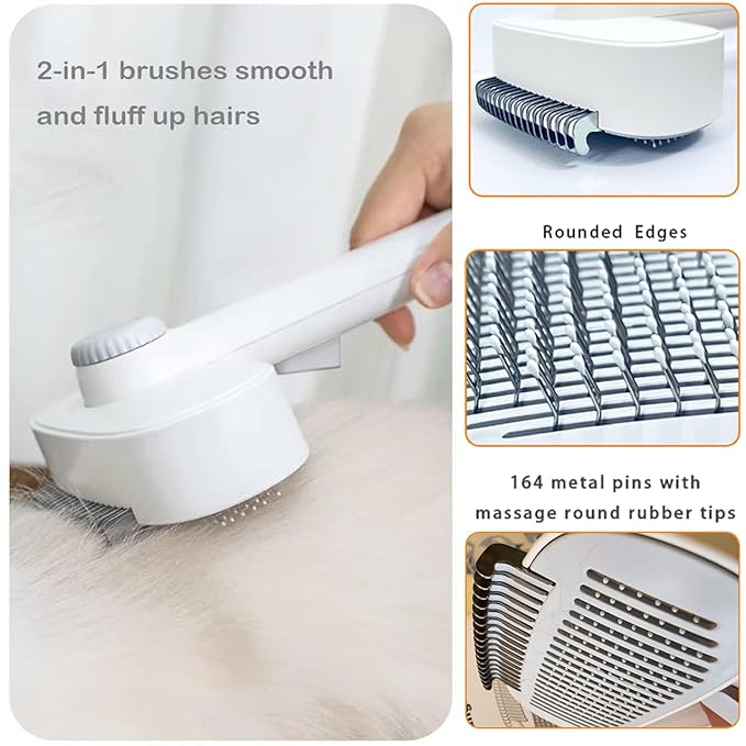 2-In-1 Pet Grooming Kit;Dog Brush For Shedding，Cat Brush For Long Haired Cats- Self-Cleaning Shedding & Detangling Brush,Dual-Direction Design - Professional For Long/Short Haired & Indoor Cats