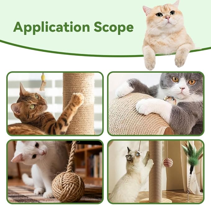 Natural Sisal Rope for Cat Scratcher Replacement, Durable Cat Tree Post Repair Cord for DIY Projects, Climbing Towers, Furniture Protection, Scratch Pad, Crafts, Garden, and Home Décor Use