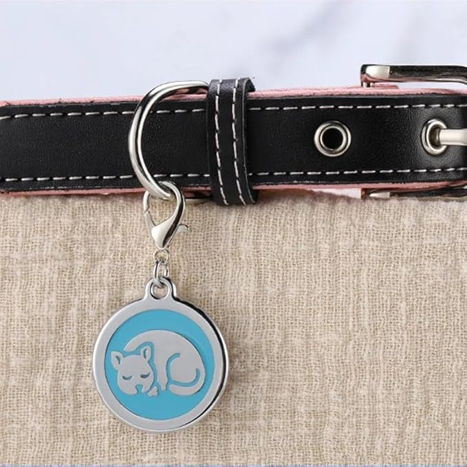 Personalized Pet ID Tags with Lobster Claw Clasp for Kittens and Cats - Small pet Tags for Cats, cat Name Tags for Collar, Custom cat id tag (Sleeping-Round-Small: Orange)