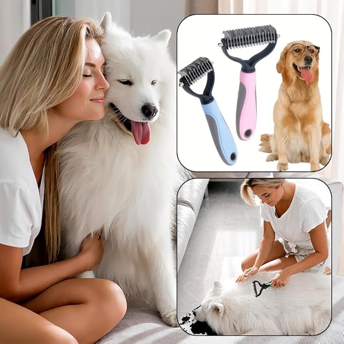 2-Sided Dematting & Deshedding Comb for Dogs & Cats – Undercoat Detangler Brush for Shedding, Matted Hair & Fur Remover Tool, Ergonomic Handle for Stress-Free Pet Grooming (Orange)