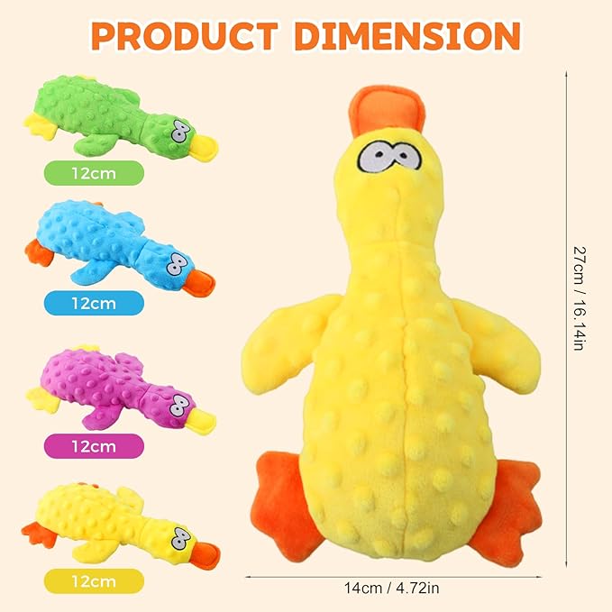 Dog Toys for Aggressive Chewers, 2026 Upgraded Cute Yellow Duck Dog Toys for All Dogs, Indestructible Squeaky Plush Toys with Built-in Squeaker for Boredom Relief (Yellow)
