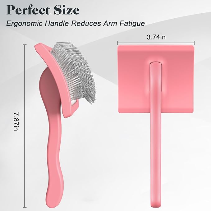 2PCS Slicker Brush for Dogs & Pet Comb,Professional Dog Grooming Brush (Goldendoodles,Poodles,Labradoodles) with Extra Long Pins to Effectively Remove Tangles, Knots and Mats (Light Pink, Large)