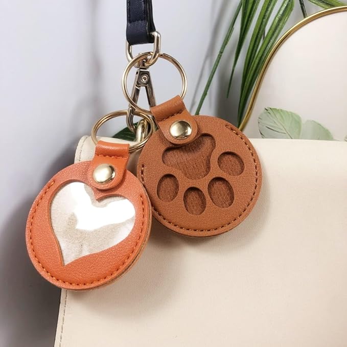 Pet Hair Storage Keychain, Dog Cat Fur Container Collector Keepsake, PU Leather Memorial Keyring, Collar Bag Charms