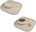 2 Pack Pet Feeding Mats, Waterproof Anti-Slip Placemats for Dog Cat Bowl Silicone Pet Food Mat, Raised Edge Prevent Spills on Floor & Carpet, Dishwasher Safe (2 Beige, 11" x 11")