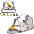 Bird Carrier Backpack Gray Travel Cage with Clear PVC Window and Breathable Mesh Portable Bird Carrier Bag for Small Birds Parrot Cockatiel Parakeet to Vet Visit and Outdoor Adventure