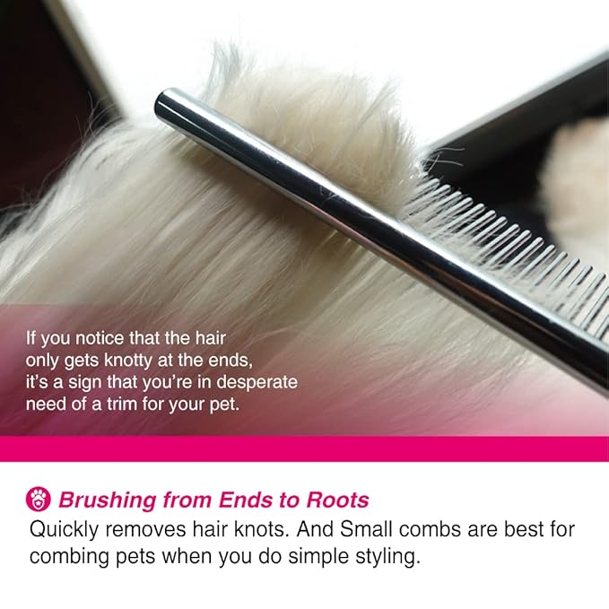Cat Combs with Rounded Teeth, Removing Tangles and Knots, Quality Chrome Plated Thinner Round Spine Comb, Great Hand Feel and is NOT Easy to Rust, Exquisite and easy to carry