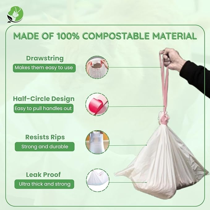 Tailhead Robot Liners – 100% Compostable - Compatible With Litter Robot 3/4 – 25" x 16" – Drawstring Close – Scent & Toxins Free – 40 Micron - Rip & Tear Resistant – 20 Count