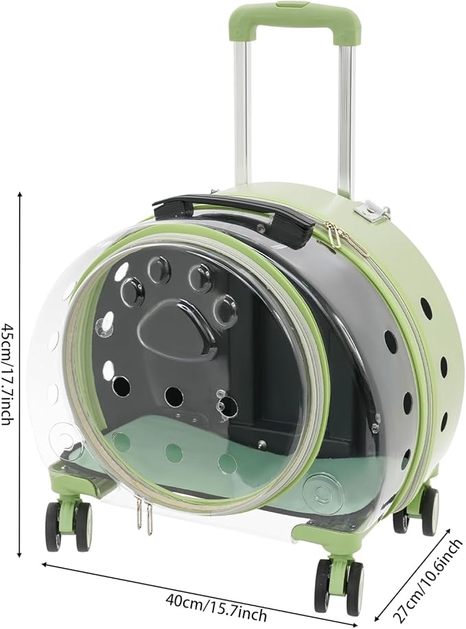 Cat Backpack Carrier, Transparent & Breathable Cat Carrier with Wheels, Large Space Bubble Pet Backpack for Kitty Dog Bunny Up to 20lbs, Multiple Carrying Options, Perfect for Traveling/Taking a Walk