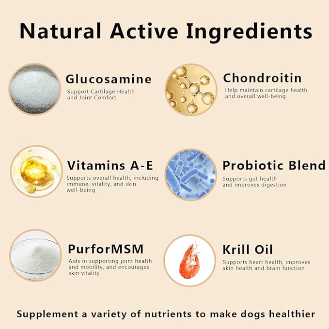 25-in-1 Dog Multivitamin Chewable with Probiotics,Dog Vitamins and Supplements Hip & Joints,Pets Immune Support,Skin,Coat,Heart,Gut Health Omega 3,Glucosamine for All Breeds Puppy,Adult & Senior Dogs
