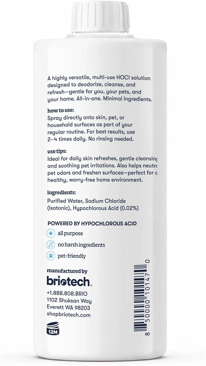 BRIOTECH Pure Hypochlorous Acid Cleanser, Original Premium HOCl Topical Solution, Multi-Purpose Cleaner, Family Approved & Pet Friendly, 32 fl oz Refill