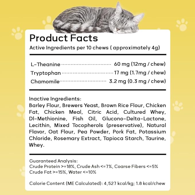 Cat Calming Treats with L-Theanine, Anxiety Relief Chews for Stress & Aggression - Fast Acting Chicken Flavor, 150 Count Crunchy Soft Bites