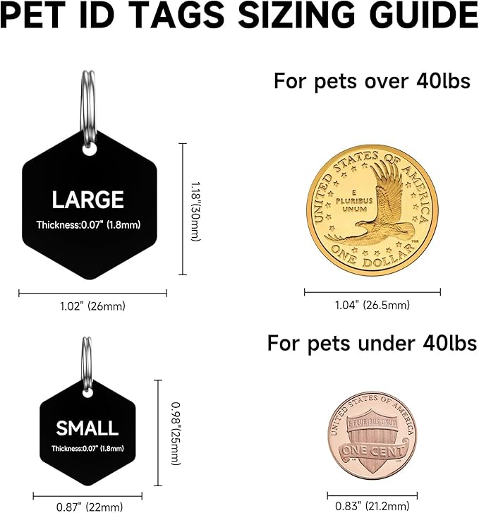 YEHANTI Dog Tags Engraved for Pets - Personalized Dog Tags with Lovely Icons, Durable Stainless Steel Pet ID Tags for Small Large Dogs Cats, Hexagon Custom Dog Name Tags Engraved on Both Sides, Large