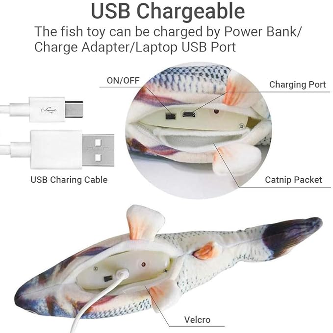 2 Pack Electric Moving Fish Cat Toy - Realistic Plush Simulation Dancing Wagging Catnip Kicker for Indoor Cats - Interactive Chew Kitten Toy