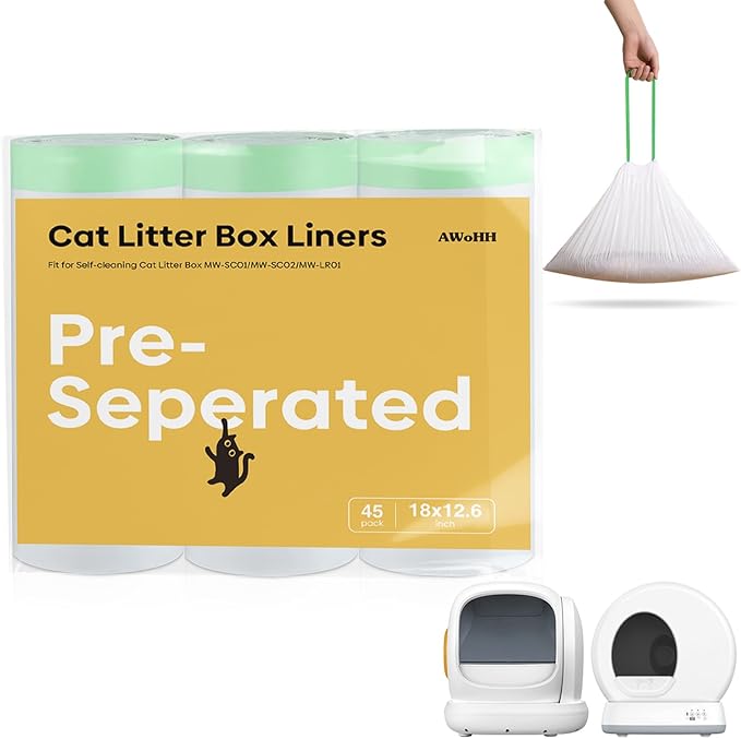 45 Count MeoW Cat litter bags Liners Fit For Self-cleaning Cat Litter Box MW-SC01 MW-SC02 MW-LR01,Tear-free Leak-proof 18" x 12.6"