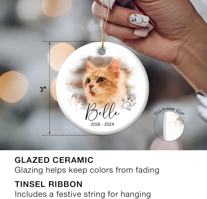 Cat Memorial Ornament - Custom Pet Picture Frame Ornament - Bereavement Gift with Meaningful Quote - Cats Loss Memorial Keepsake - Personalized Sympathy Gifts, for Grief Pet Owners