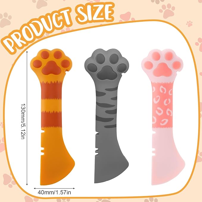 Tinoaly 3 Pcs Dog Cat Food Spoon, Adorable Paw Spoon for Wet Food Silicone Can Opener Multifunctional Pet Spatula Scoop Mixing Spoons for Cat Dog Supplies (Orange, Pink & Dark Grey)