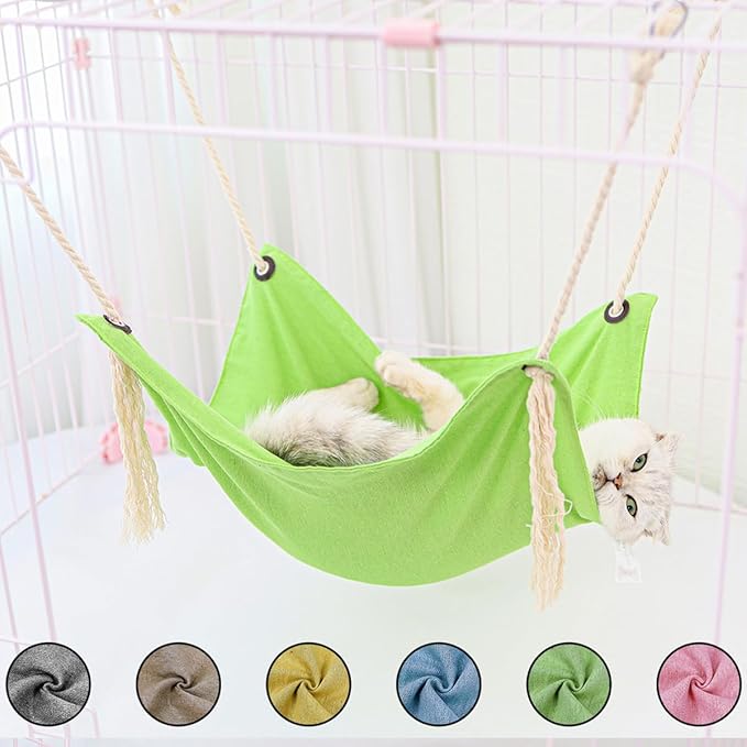 Breathable Linen Cat Hammock in Clean Solid Colors, Minimalist Design for Cages Machine Washable Available in 6 Colors, (Khaki)