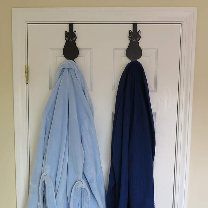 Evelots Over The Door Cat Hooks - 4 Pack - Strong Metal Kitty Decoration - Perfect for Coats, Handbags, Hats, Towels, Wreath Hanger Etc. - Hold up to 20 Pounds - Easy to Install - Rust Free