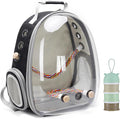 Bird Traval Carrier Cage, Clear Space Capsule Astronaut Backpack to Carry Parakeet Cockatiel Parrot with Metal Tray Wood Perch, Vet Transport School Bag