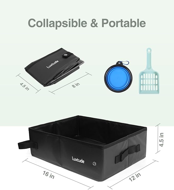Luxtude Portable Litter Box for Cats, Collapsible with Travel Carrying Bag, No Odor and Waterproof for Car, Road Trip, Hotel Room