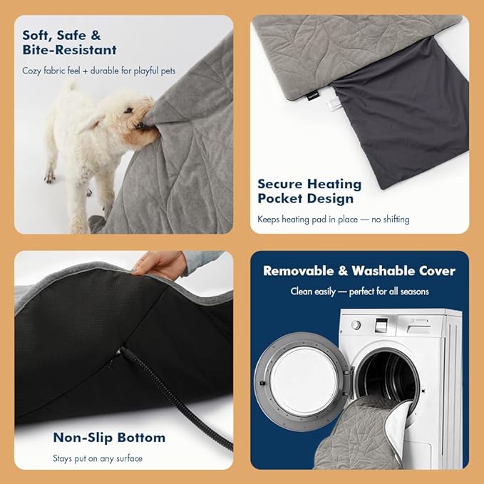 Dog Heating Pad (31"x20") - Waterproof Electric Heated Mat & Pet Bed for Indoor and Outdoor Use, Chew Resistant Cord, Machine Washable Cover with Wheat Pattern Quilting, for Cats and Pets