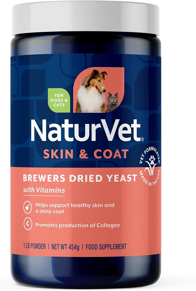 NaturVet Brewers Dried Yeast Formula with Garlic Flavoring Plus Vitamins for Dogs and Cats, Powder, Made in The USA with Globally Source Ingredients 1 Pound