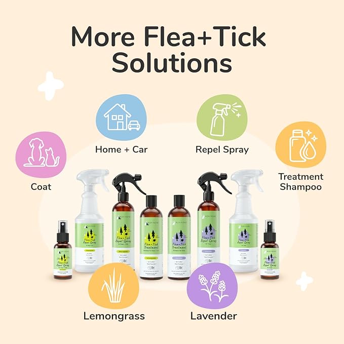 kin+kind Plant Based Flea and Tick Spray for Dogs and Cats – Essential Oil Formula with Lemongrass – Flea and Tick Prevention for Cats, Kittens, Puppies & Dogs - Pet Supplies - Family Safe – 12 fl oz