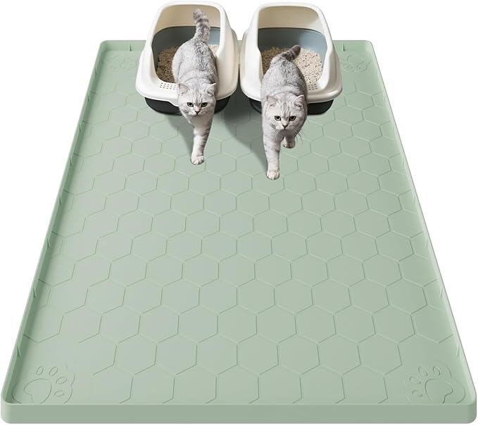 Pawinner Cat Mat for Litter Box, 40" X 28" Large Silicone Cat Litter Trapping Mat, Waterproof Cat Litter Mat, Soft on Kitty Paws, Urine-Proof, Non-Slip Kitty Scratch Pad for Floor(Green)
