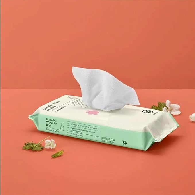 Kindfull Dog Grooming Wipes – 1 Pack (60 Wipes), Botanical Mint Scent – Gentle, pH-Balanced Pet Wipes for Paws & Fur – Plant-Based, Alcohol-Free – 7.9" x 7.7" Each