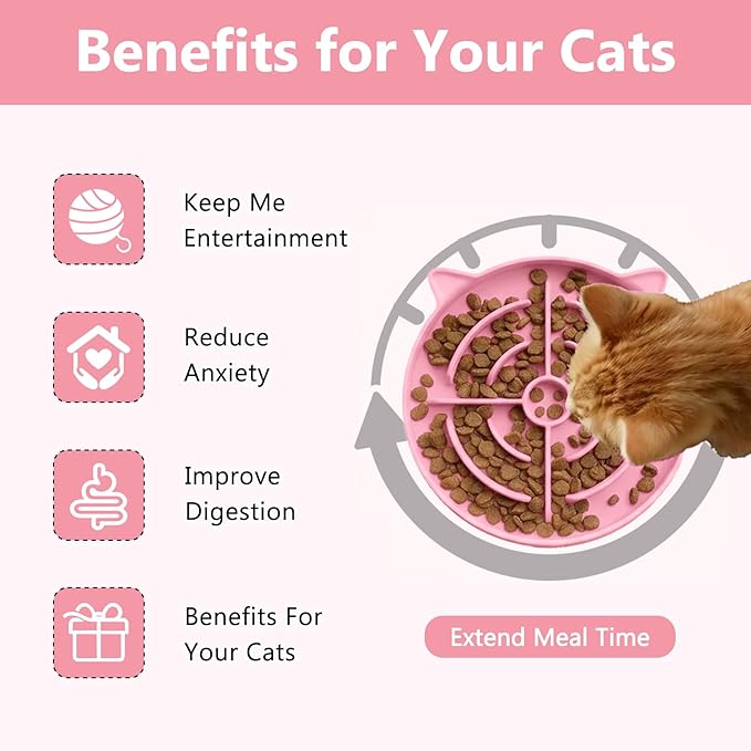 YINEYA 2 Pcs Silicone Slow Feeder Cat Bowl, Cat Slow Feeder for Food Training, Interactive Puzzle Bowls for Puppy, Kitten Dishes to Prevent Overeating, Treat Toys Suitable for Dry and Wet Food