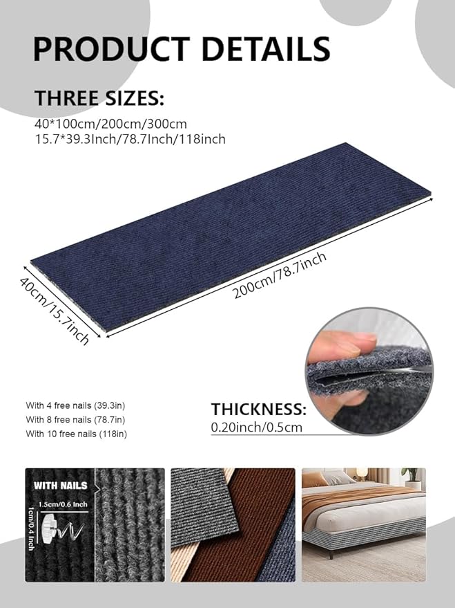 Cat Scratch Couch Protector 78.7"x15.8" – Self-Adhesive Furniture Protector from Cat Scratching, DIY Couch & Wall Shield, Trimmable Anti Scratch Mat for Indoor Sofa Bed Carpet，Navy
