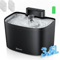 Cat Water Fountain, 122oz/3.6L Pumpless Wireless Cat Fountain, Cordless Water Fountains for Cats Indoor, Dog Pet Water Fountain Battery Operated with Stainless Steel Tray (Black, Fountain+8 Fliters)