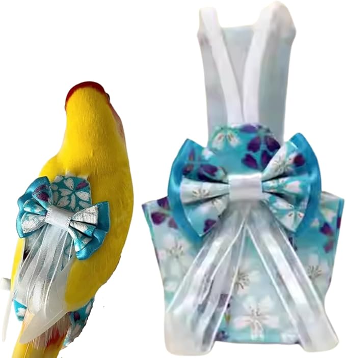 Bird Diaper Cockatiel Clothes Flight Suite, Reusable Parrot Nappy with Waterproof Inner Layer, Cute Pigeon Pants Urine Wet Suit Costume for Conure Macaw (Blue B,XS)