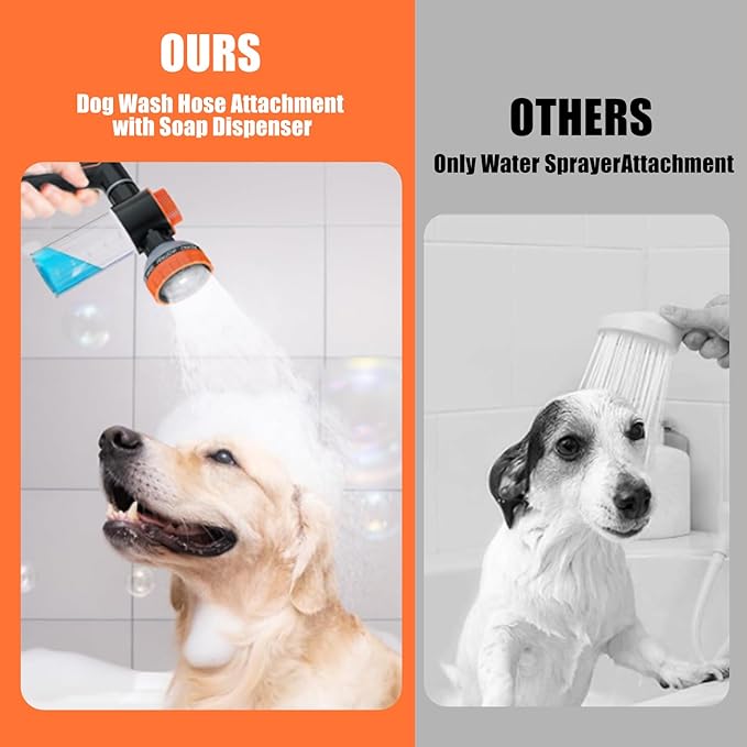Dog Shower Attachment Water Hose Nozzle Sprayer Set with Metal 3-Way Shower Diverter & 100inches Long Hose for Bathroom Shower Arm Easy Indoor Outdoor Pet Pup Dog Washing Hose attachment