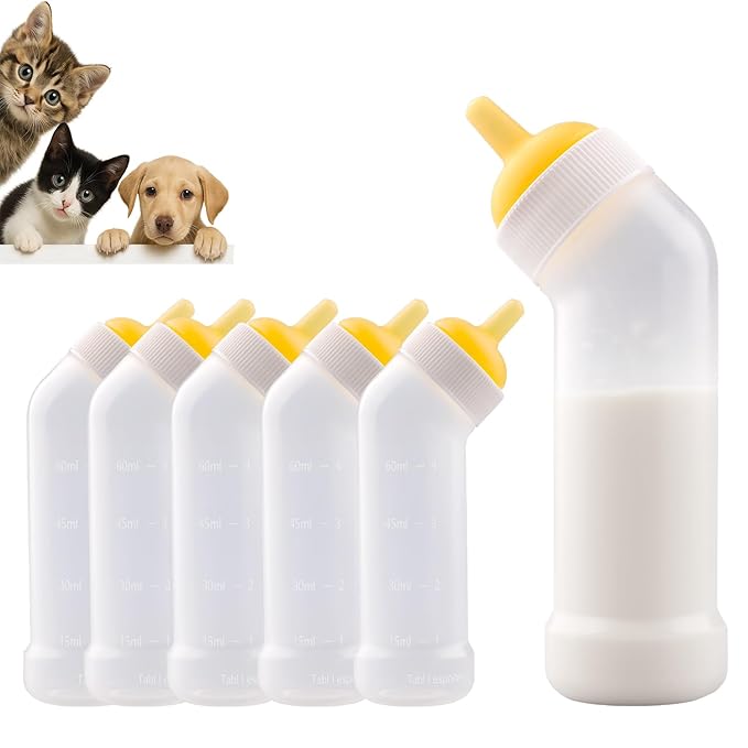 Pet Nursing Bottle for Newborn Animals,Kitten Bottle Feeding Kit Silicone Nipple for Kittens Puppys Rabbits Squirrel (Yellow, Large)
