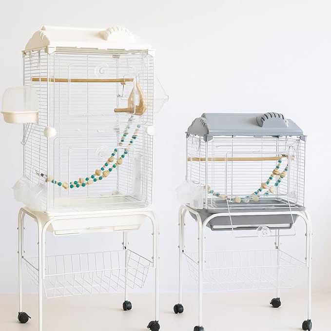 Clear View Bird Cage, Indoor & Travel Small Birdcage for Parakeet, Parrot, Budgies, Cockatiels, Canary |Easy Clean Safe Materials (Stand)
