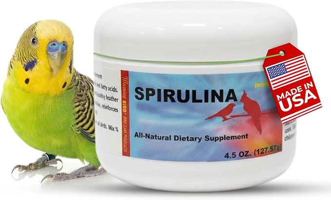 Morning Bird Spirulina 4.5 oz – Organic Superfood Supplement for Birds – Rich in Vitamins, Protein & Amino Acids – Ideal for Parakeets, Cockatiels, Budgies, Finches, Canaries & Parrots