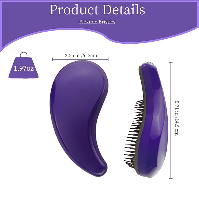 Comma-Shaped Small Dog Brush, Fit for Yorkie, Shih Tzu, Maltese Maltipoo Pomeranian - Gentle Soft Bristles for Effortless Pet Hair Removal, Puppy Essentials (Dark Purple)
