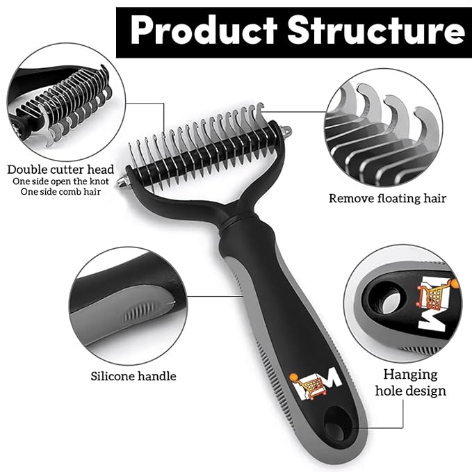 2-Sided Dematting & Deshedding Comb for Dogs & Cats – Undercoat Detangler Brush for Shedding, Matted Hair & Fur Remover Tool, Ergonomic Handle for Stress-Free Pet Grooming (Orange)